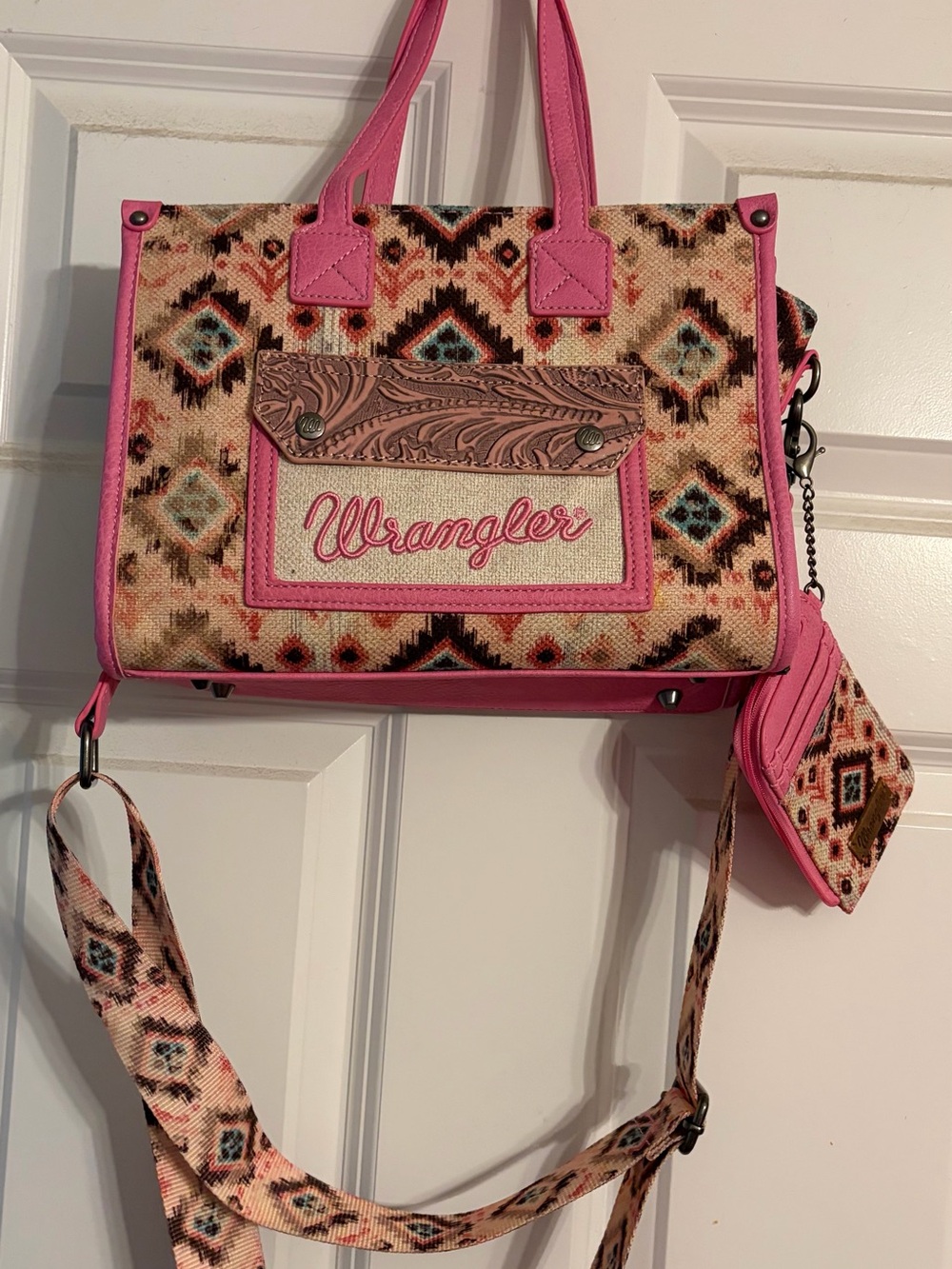 Wrangler Pink & Cream Aztec Satchel with Accent Strap